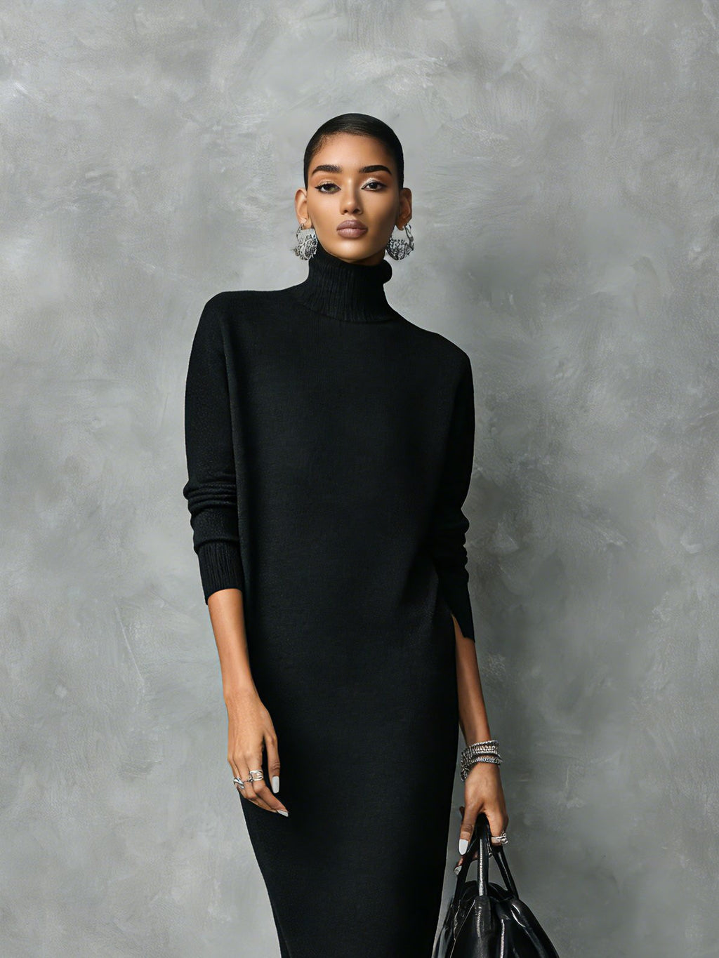 Women's Long Sleeve Ribbed Turtleneck Knit Maxi Sweater Dress
