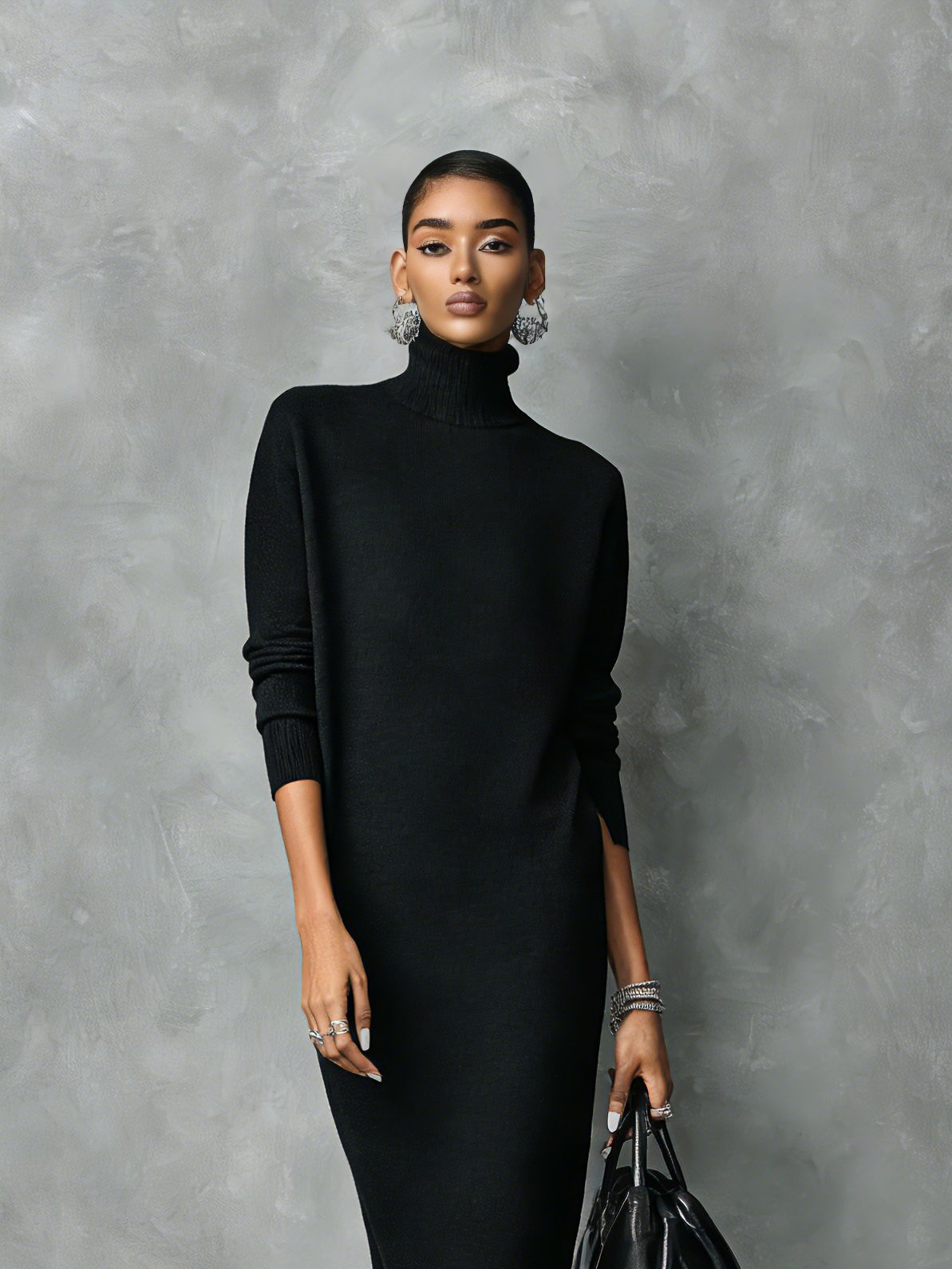 Women's Long Sleeve Ribbed Turtleneck Knit Maxi Sweater Dress
