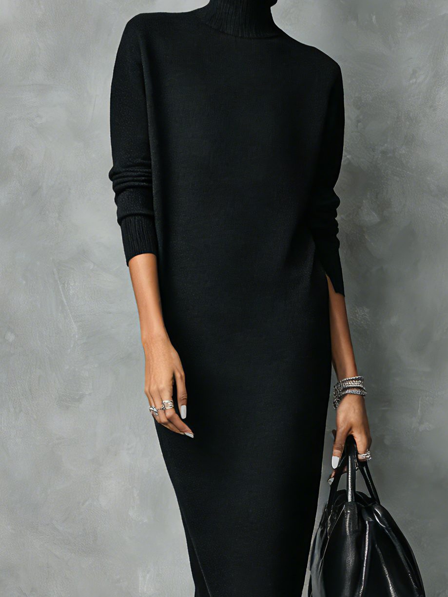 Women's Long Sleeve Ribbed Turtleneck Knit Maxi Sweater Dress