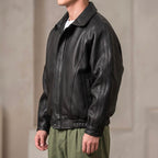 Men's Leather Zip Jacket Structured Collared Layer for Spring