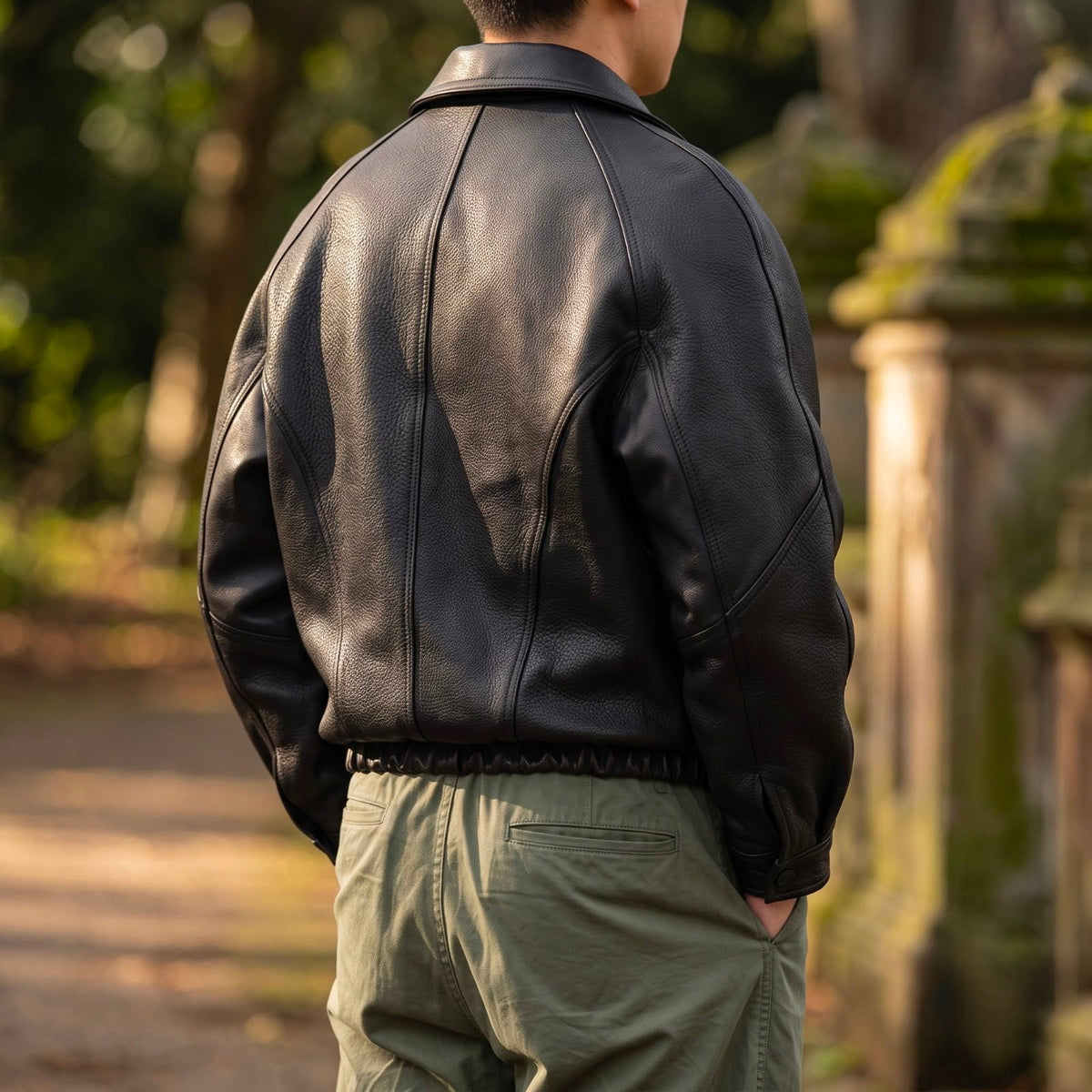 Men's Leather Zip Jacket Structured Collared Layer for Spring