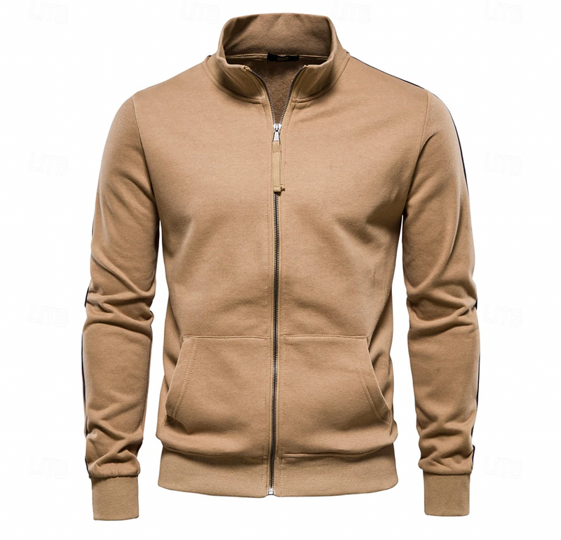 Men's Full Zip Stand Collar Sweatshirt Jacket With Pockets