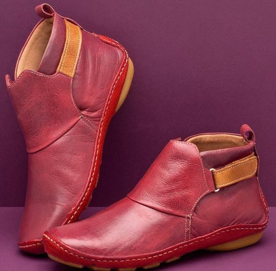Women's Leather Ankle Boots with Strap Closure