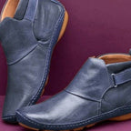 Women's Leather Ankle Boots with Strap Closure