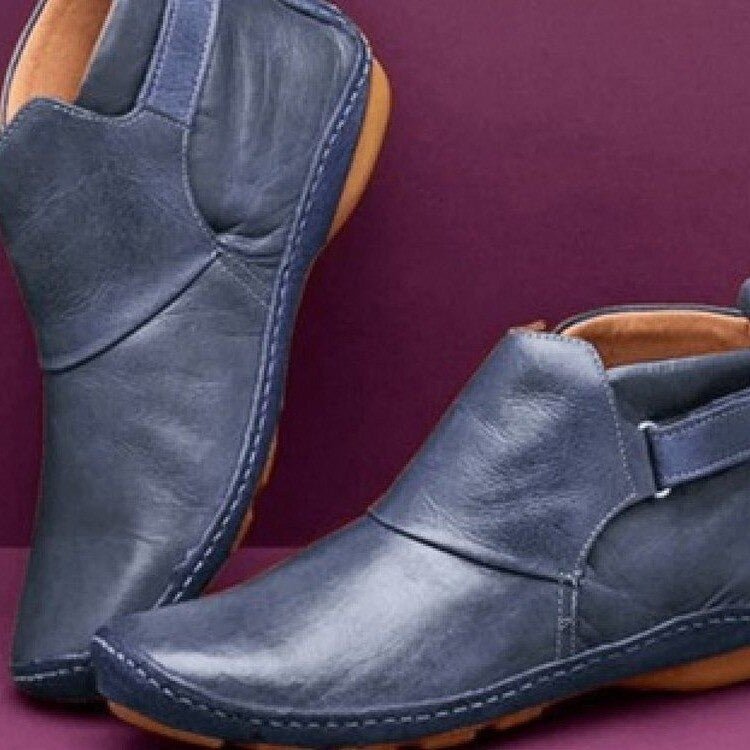 Women's Leather Ankle Boots with Strap Closure