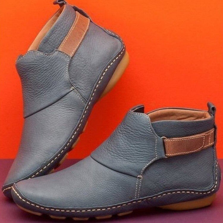 Women's Leather Ankle Boots with Strap Closure