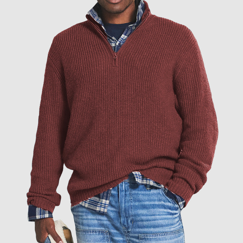 Men's Ribbed Quarter Zip Soft Knit Sweater Regular Fit