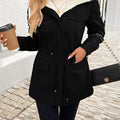 Women's Lined Full-Zip Hooded Jacket with Cinch Waist - Black