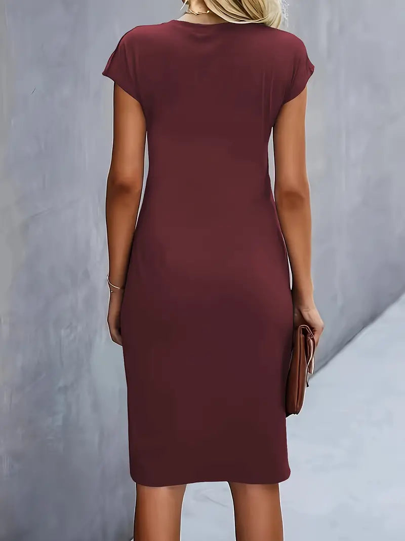 Women's Ruched Waist Bodycon Short Sleeve Midi Dress