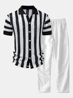 Men's Open Knit Shirt and Linen Blend Trousers Set