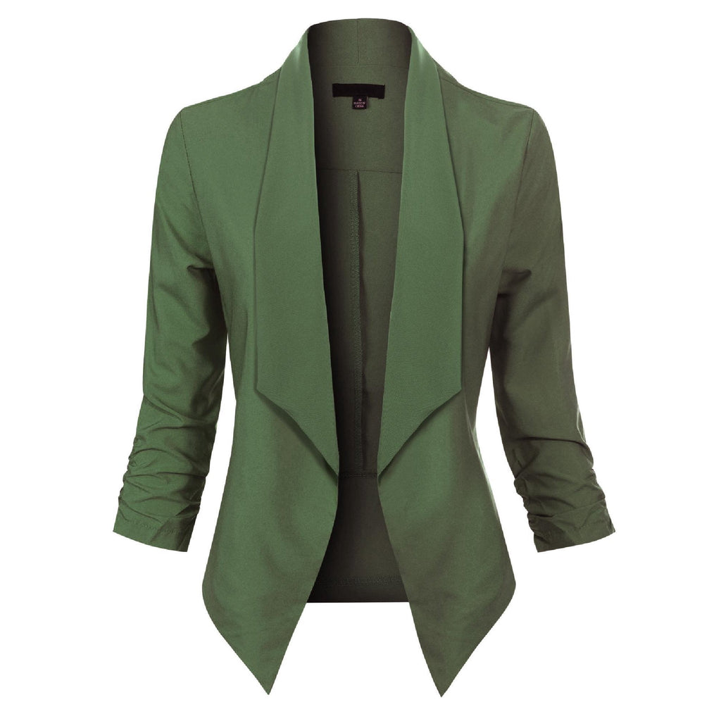 Women's Open-Front Blazer – Ruched-Sleeve Smart Layer