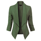 Women's Open-Front Blazer – Ruched-Sleeve Smart Layer