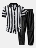 Men's Open Knit Shirt and Linen Blend Trousers Set