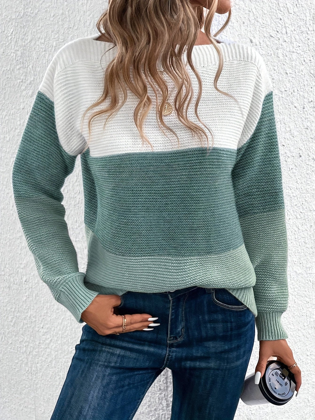Women's Relaxed Contrast Block Knit Sweater