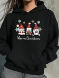Women's Relaxed Cotton Blend Holiday Sweater with Gnome Motif - Black