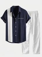 Men's Cotton Shirt and Linen Blend Trousers Set Lightweight