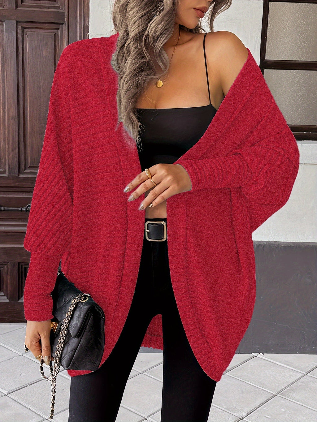 Women's Buttonless Ribbed Drape Cardigan