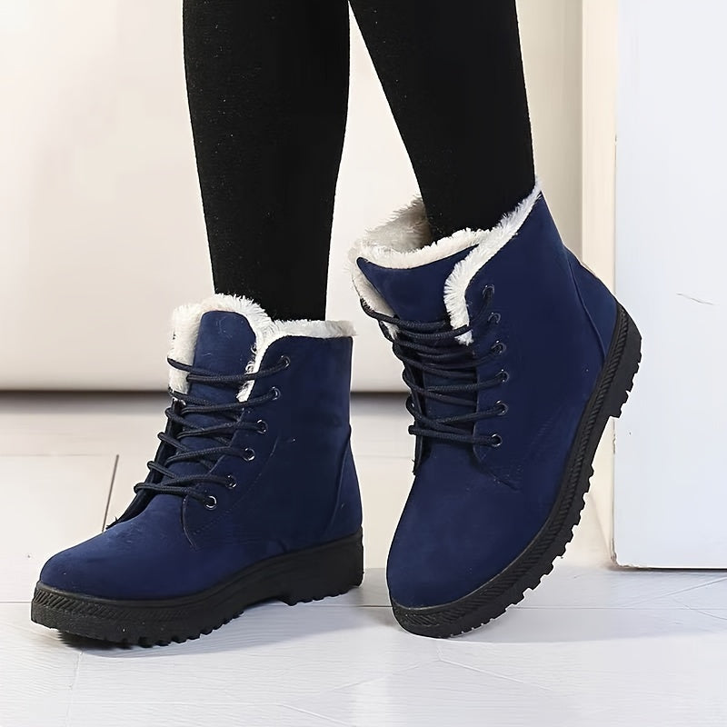 Women's Lightweight Everyday Winter Booties with Lace Front - Blue