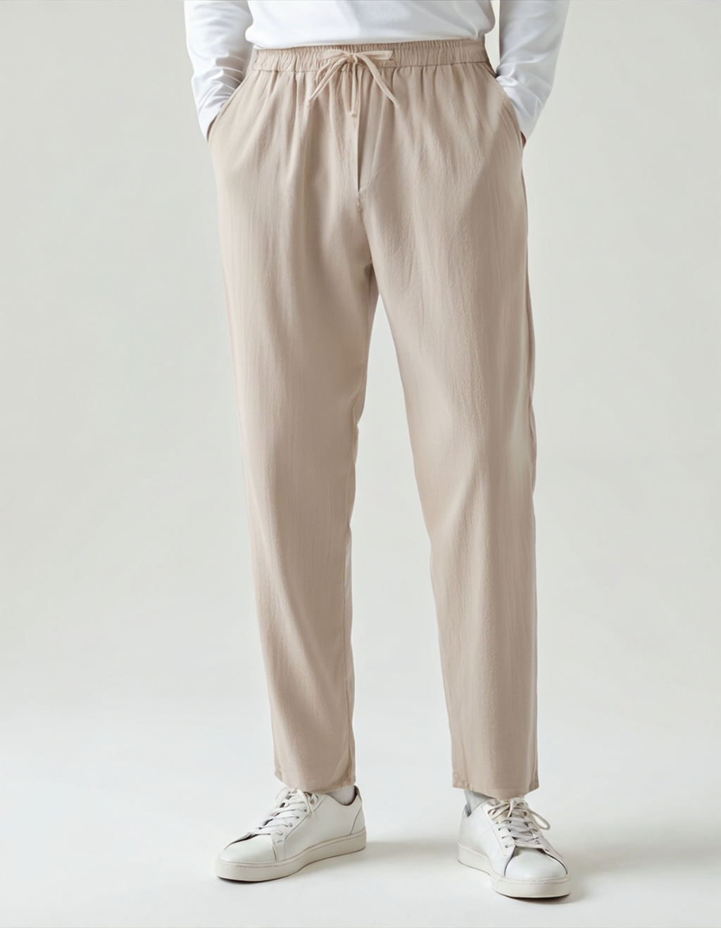 Men's Relaxed Linen Drawstring Trousers Everyday Comfort Pants