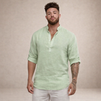 Men's Linen Shirt Open Placket Roll Sleeve Resort Fit