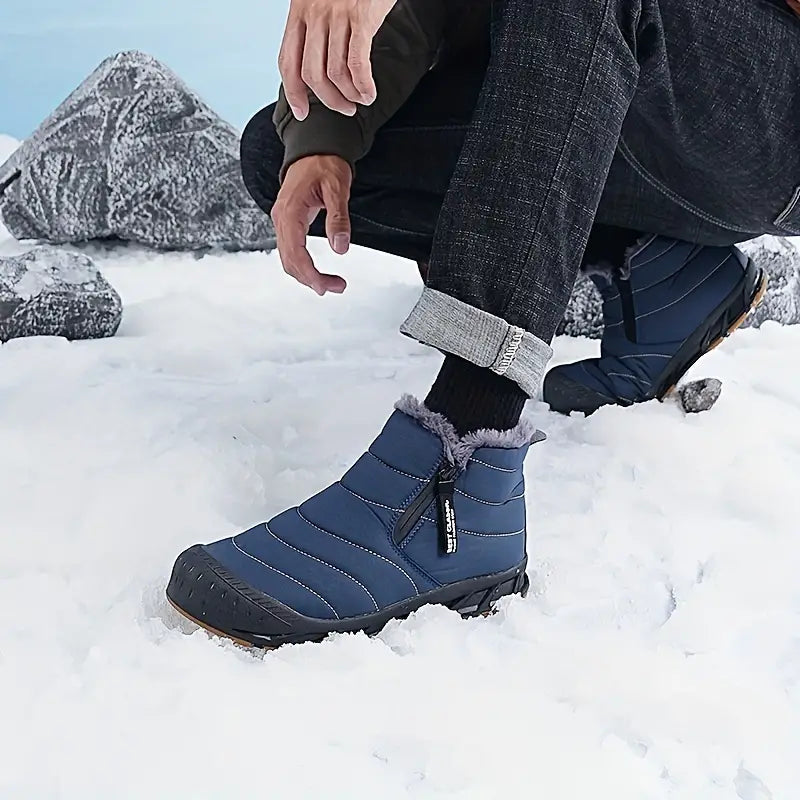 Men's Horizontal Quilted Zip Winter Boots with Plush Lining