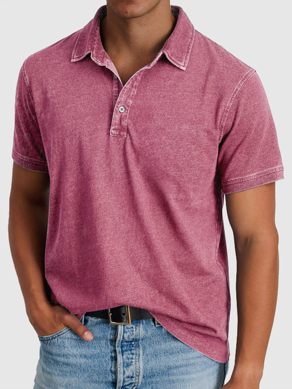 Men's Washed Finish Regular Fit Short Sleeve Polo Shirt
