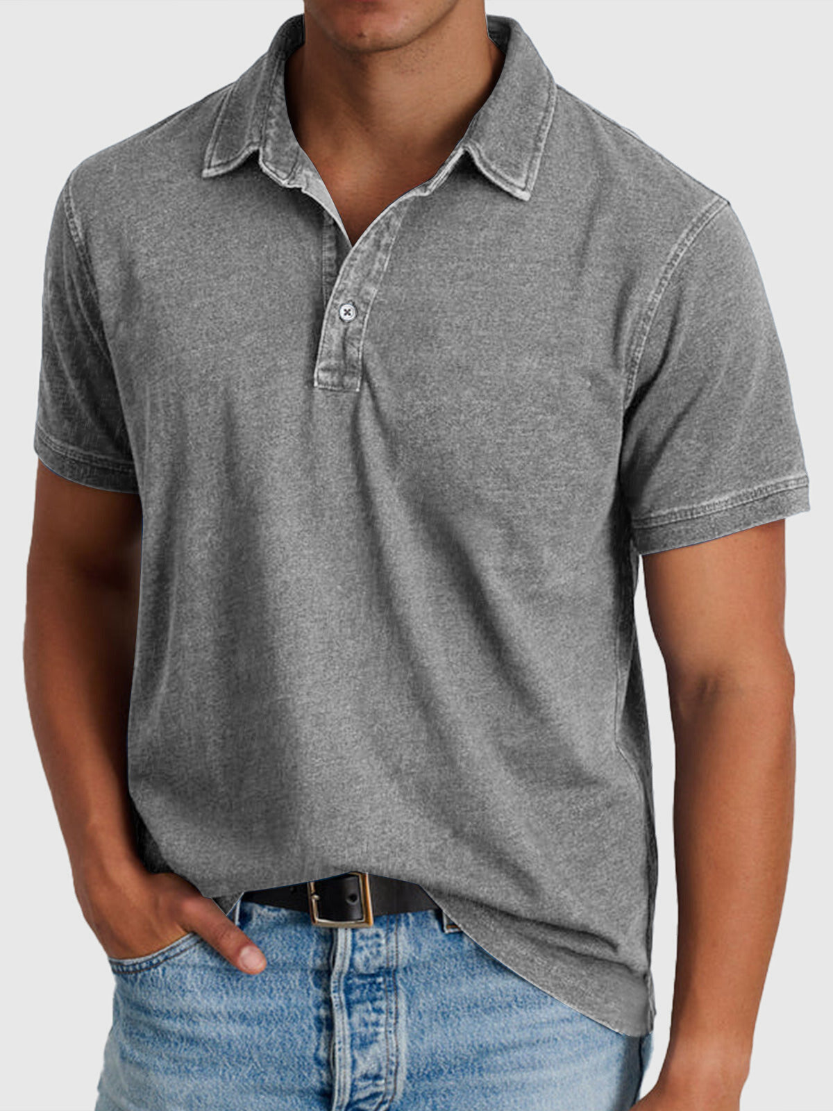 Men's Washed Finish Regular Fit Short Sleeve Polo Shirt