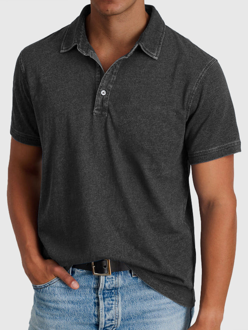 Men's Washed Finish Regular Fit Short Sleeve Polo Shirt