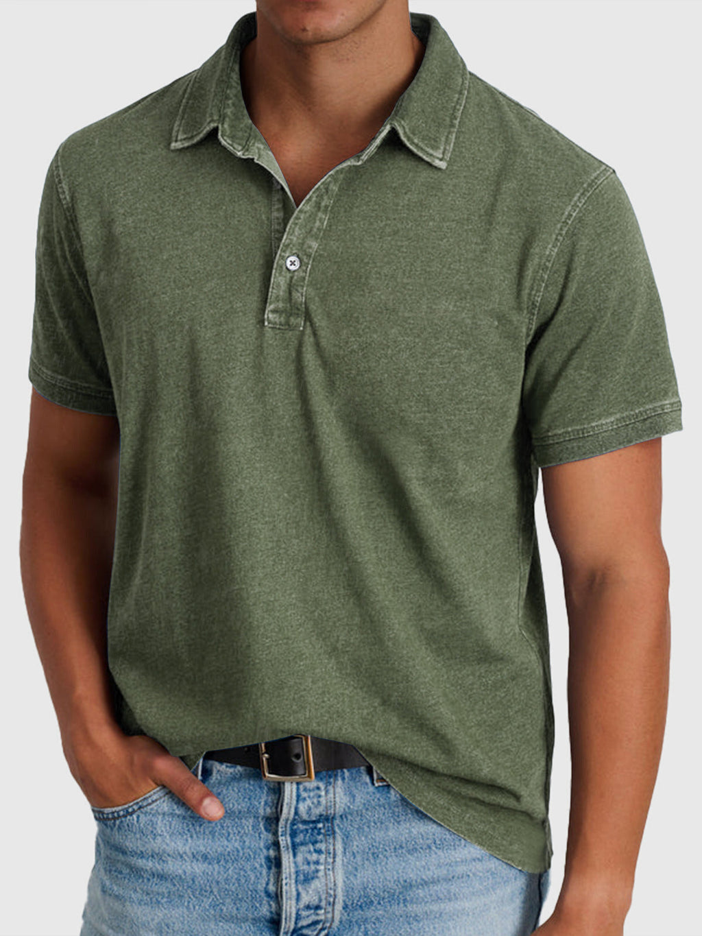Men's Washed Finish Regular Fit Short Sleeve Polo Shirt