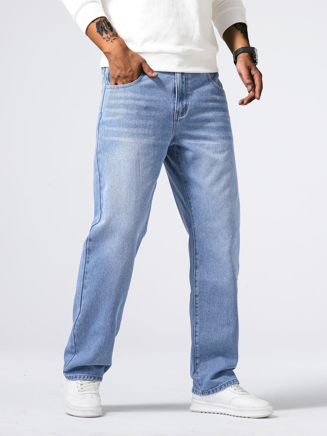 Men's Denim Jeans Straight Leg Washed Blue Everyday Fit