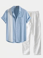 Men's Cotton Shirt and Linen Blend Trousers Set Lightweight