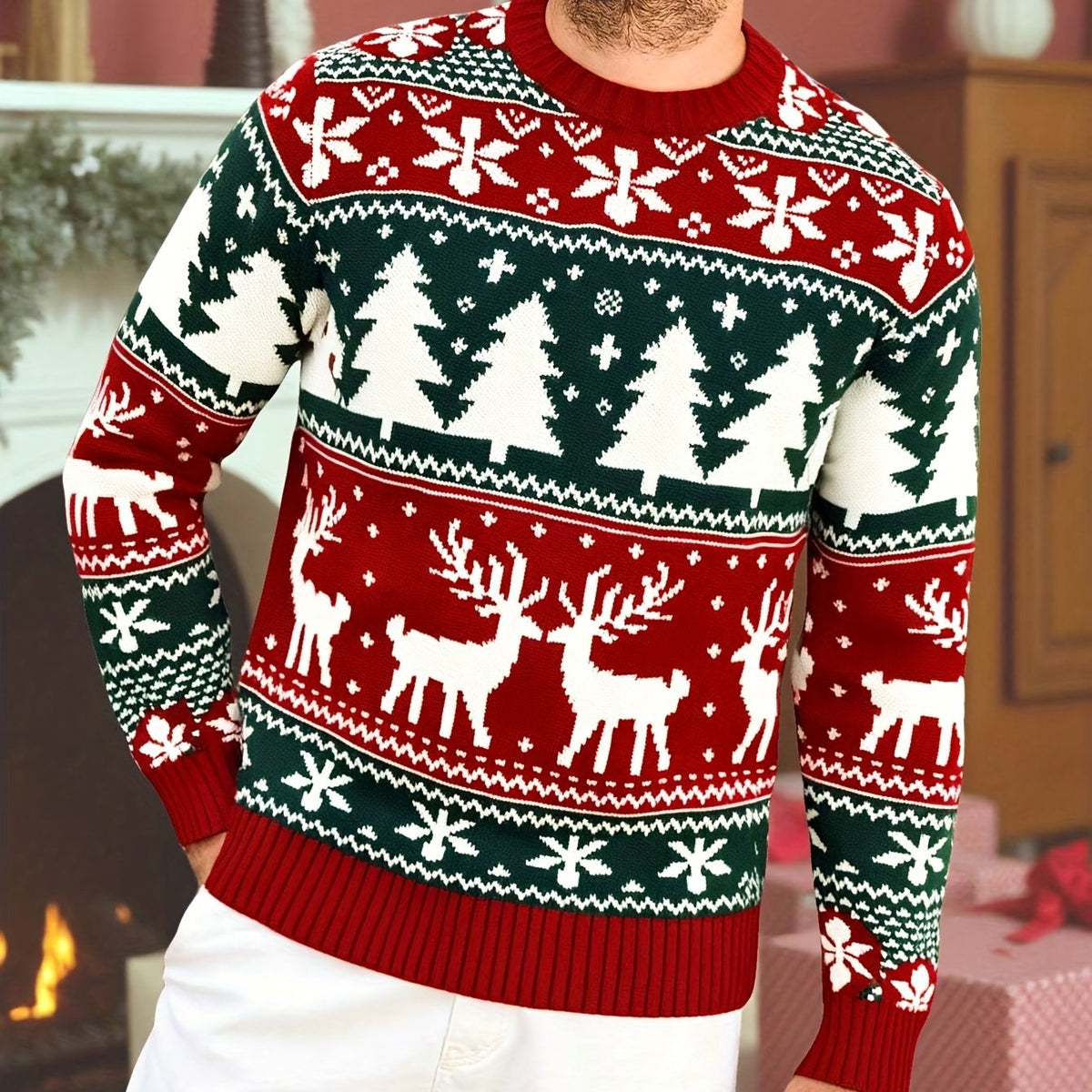 Women's Relaxed Holiday Knit Sweater for Family Gatherings - Red