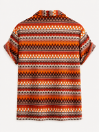 Men's Printed Cuban Shirt and Linen Blend Trousers Summer