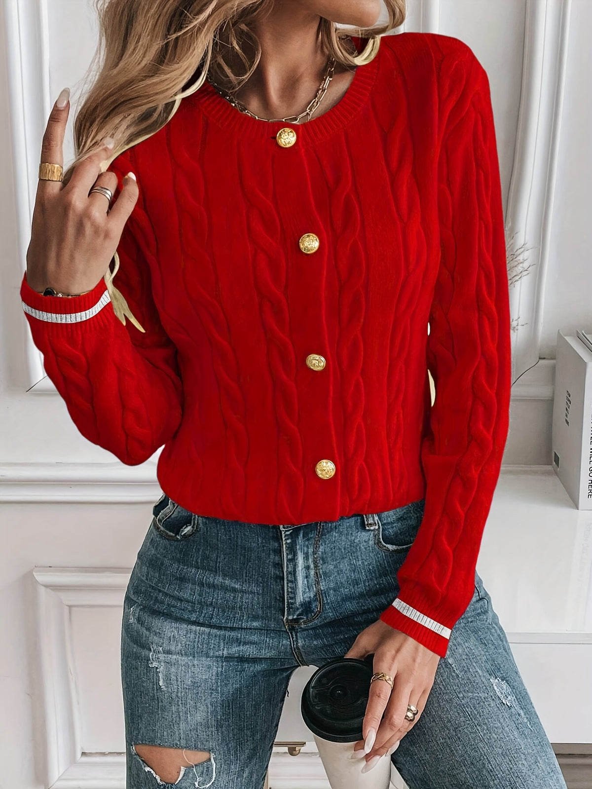 Women's Dressy Knit Cardigan with Gilded Buttons