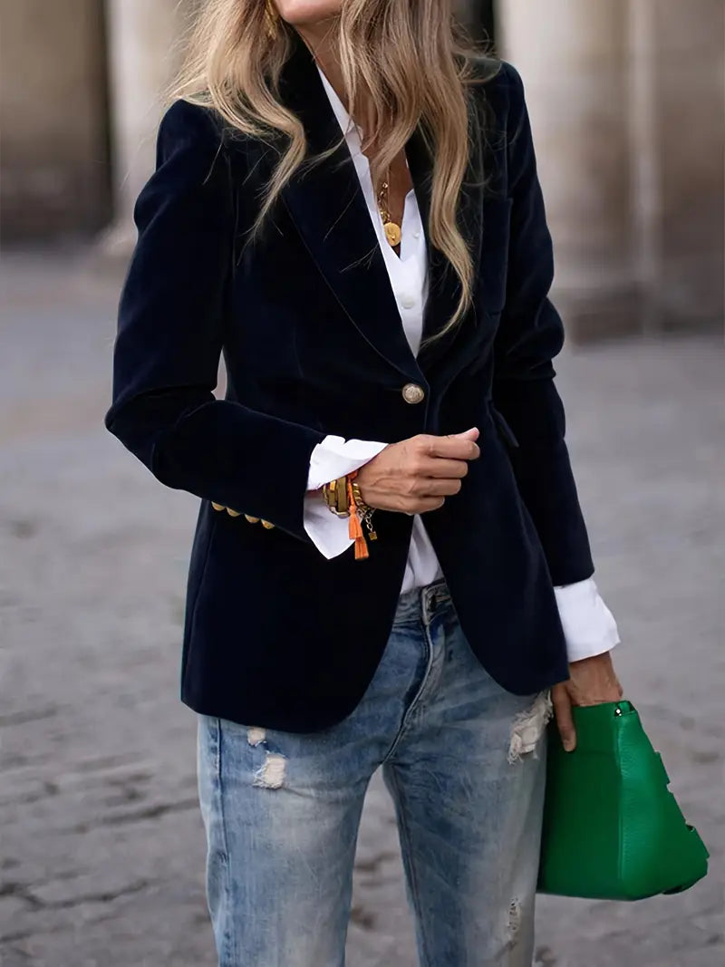 Women's Plush Velvet Evening Blazer with Subtle Sheen