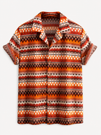 Men's Printed Cuban Shirt and Linen Blend Trousers Summer