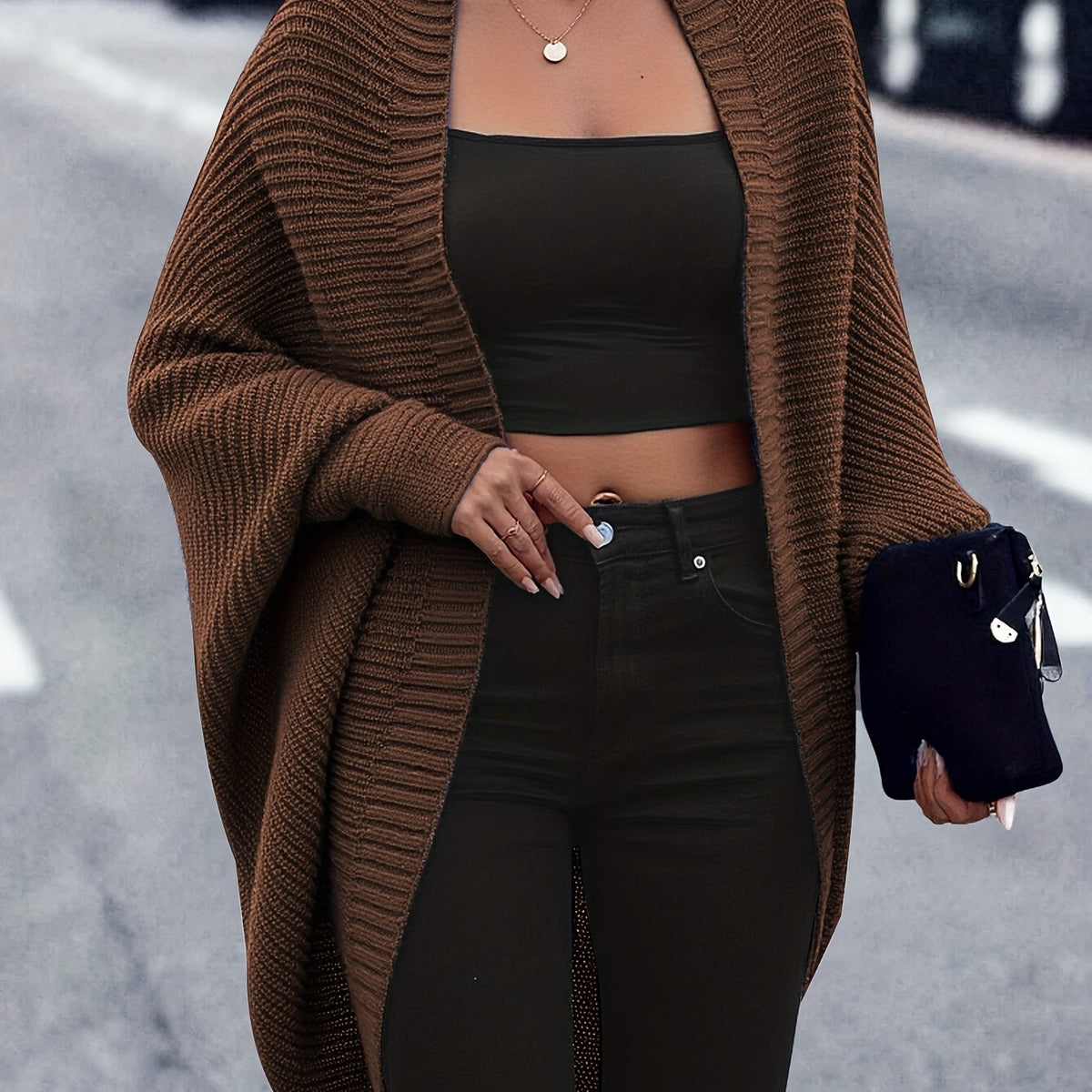 Women's Relaxed Longline Knit Cardigan for Holiday Layering - Coffee Brown