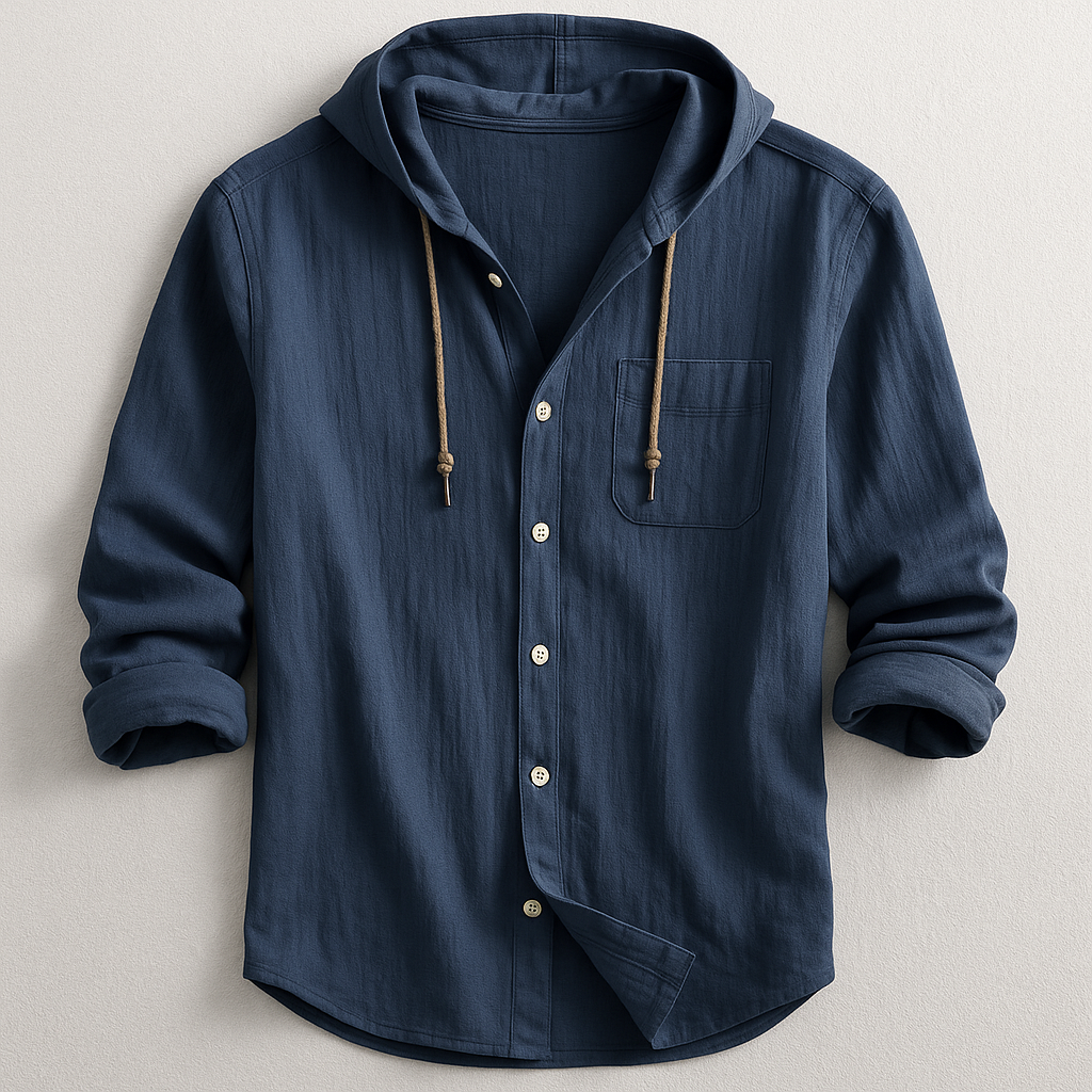 Men's Hooded Button Shirt Relaxed Lightweight Casual Overshirt
