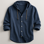Men's Hooded Button Shirt Relaxed Lightweight Casual Overshirt
