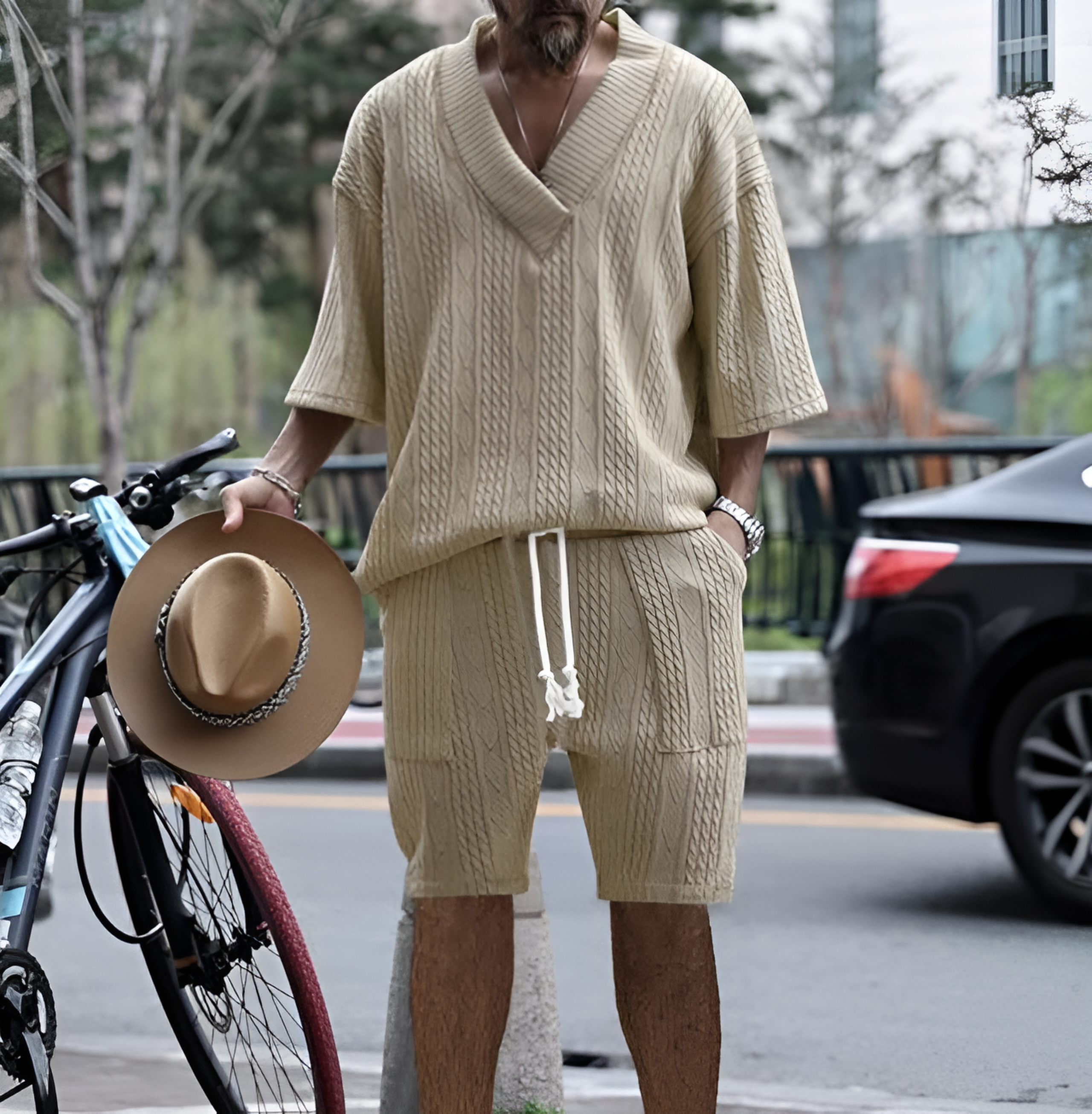 Men's Textured Oversized Co Ord Lounge Summer Shorts Set