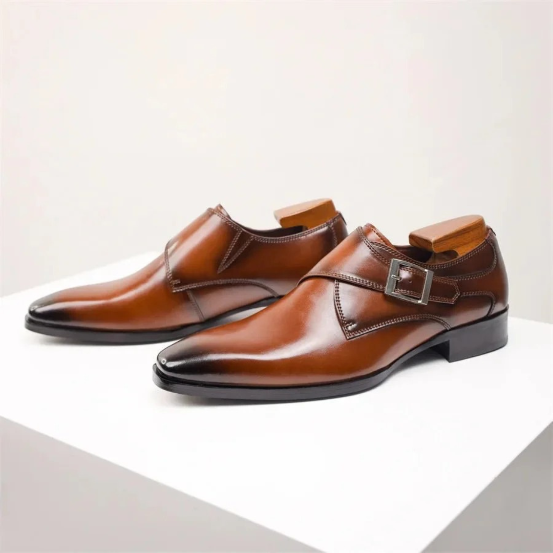 Men's Single Monk Strap Dress Shoes Buckled Formal Footwear