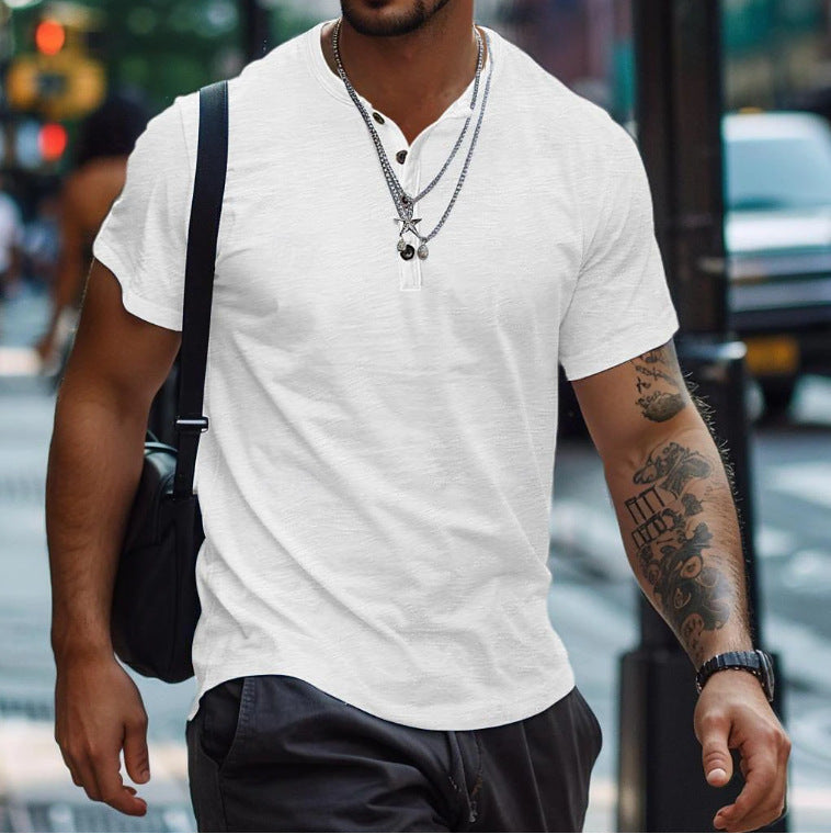 Men's Textured Button Neck Relaxed Fit Short Sleeve Polo