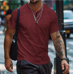 Men's Textured Button Neck Relaxed Fit Short Sleeve Polo