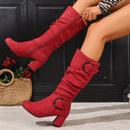 Women's Knee High Slouchy Block Heel Boots