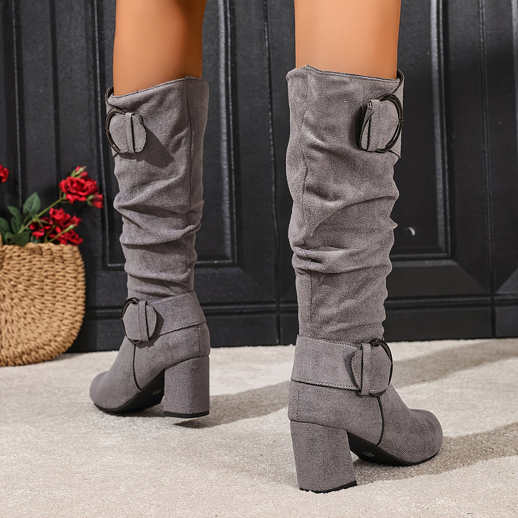 Women's Knee High Slouchy Block Heel Boots