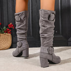 Women's Knee High Slouchy Block Heel Boots