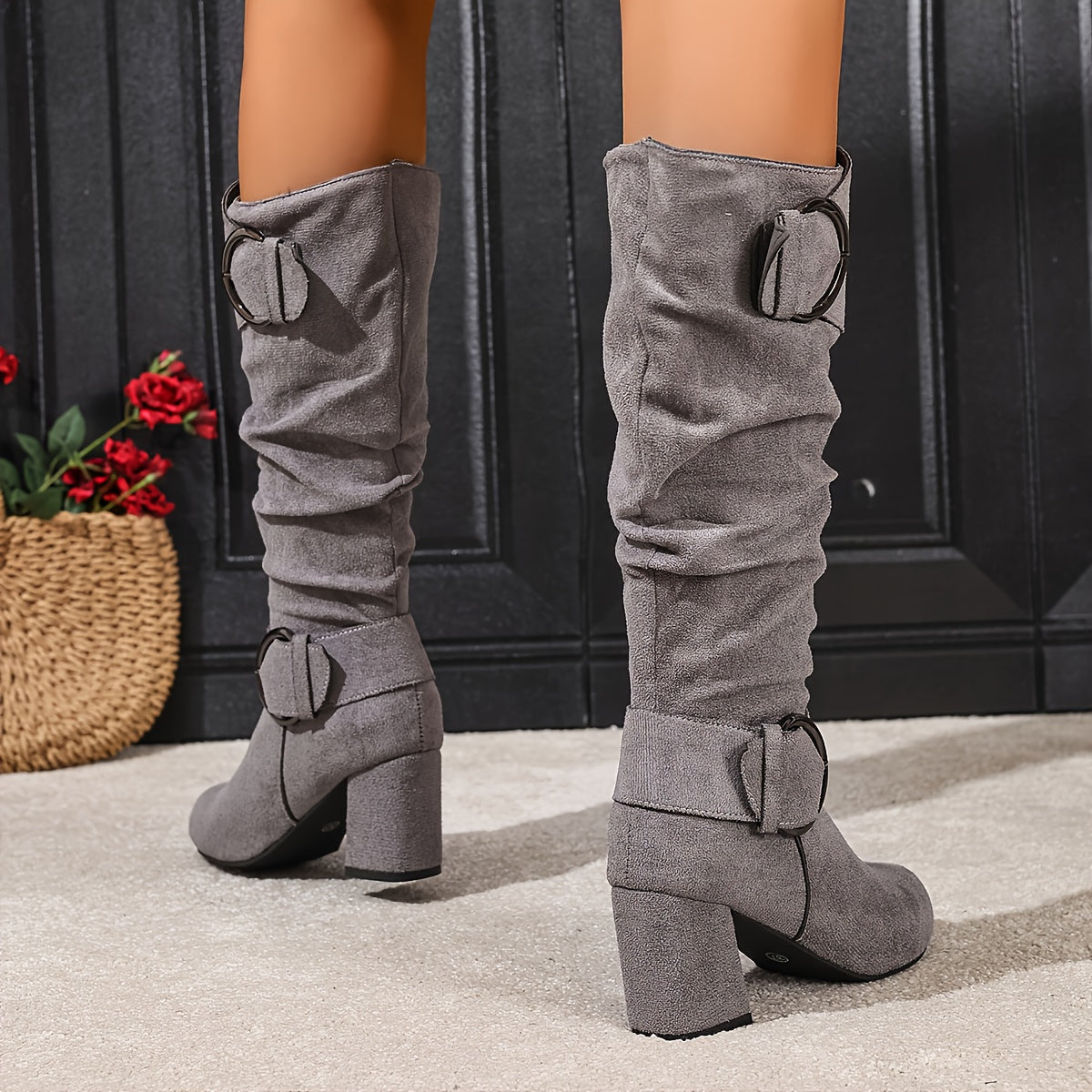 Women's Knee High Slouchy Block Heel Boots