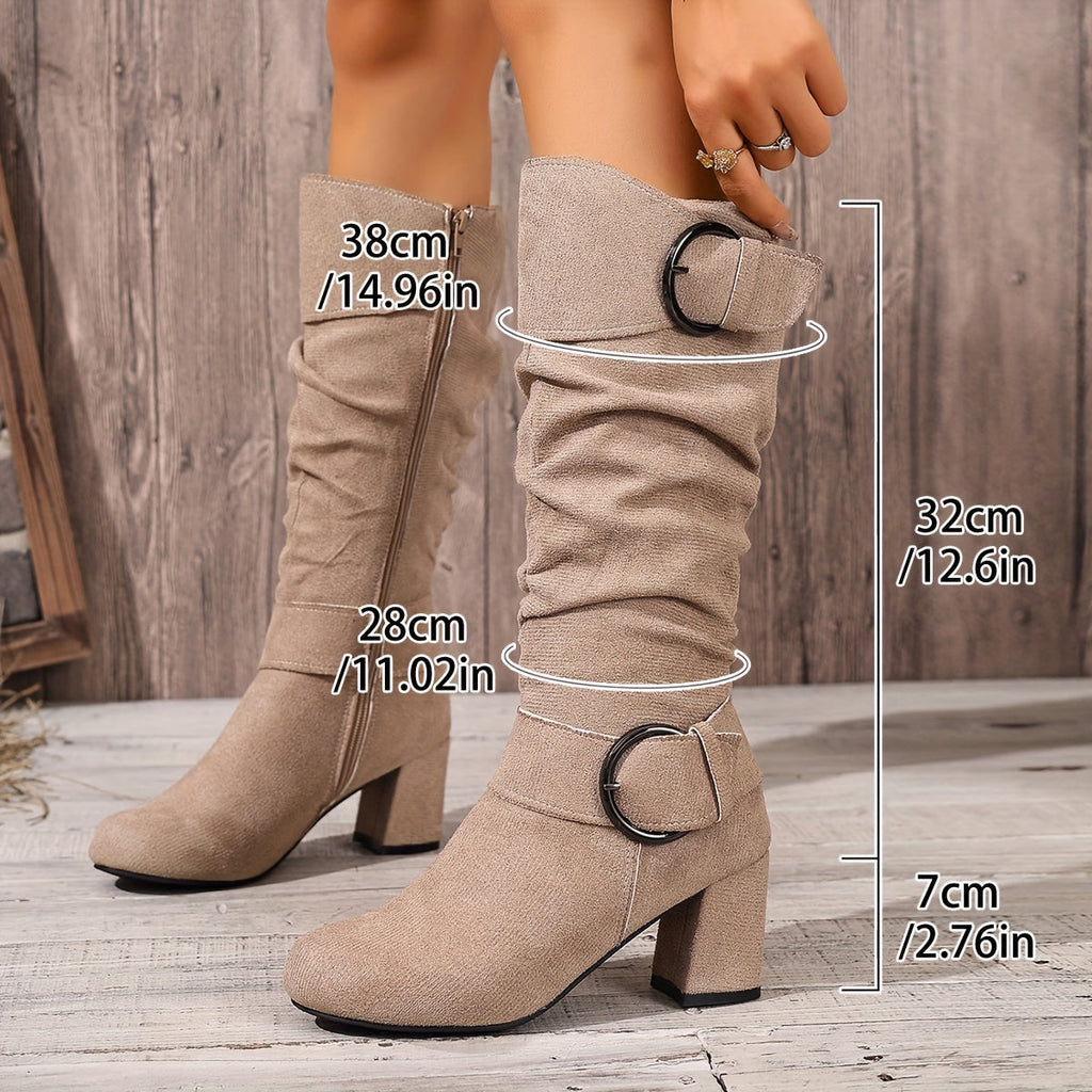 Women's Knee High Slouchy Block Heel Boots