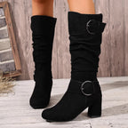 Women's Knee High Slouchy Block Heel Boots
