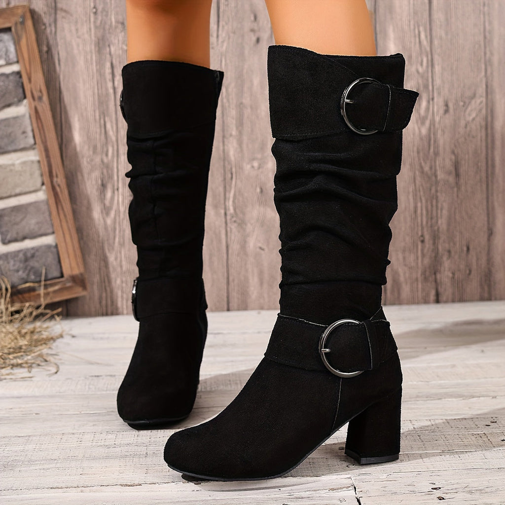 Women's Knee High Slouchy Block Heel Boots